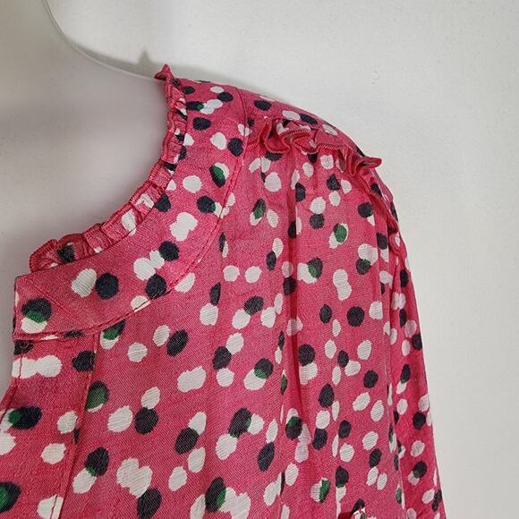 Zac & Rachel Blouse Shirt Women 1X Button Ruffles Long Roll Tab Sleeve Dots Pink - Picture 7 of 11